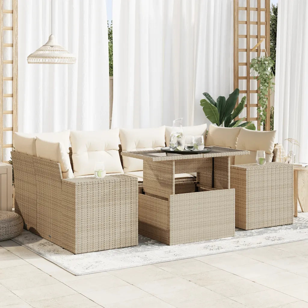 Set Divani da Giardino 7 pz con Cuscini Beige in Polyrattan 3326749