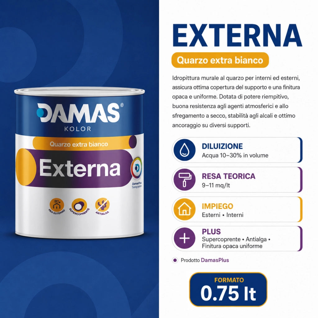 Damas idropittura al quarzo bianca per esterni externa *** formato 0,750 lt, confezione 1