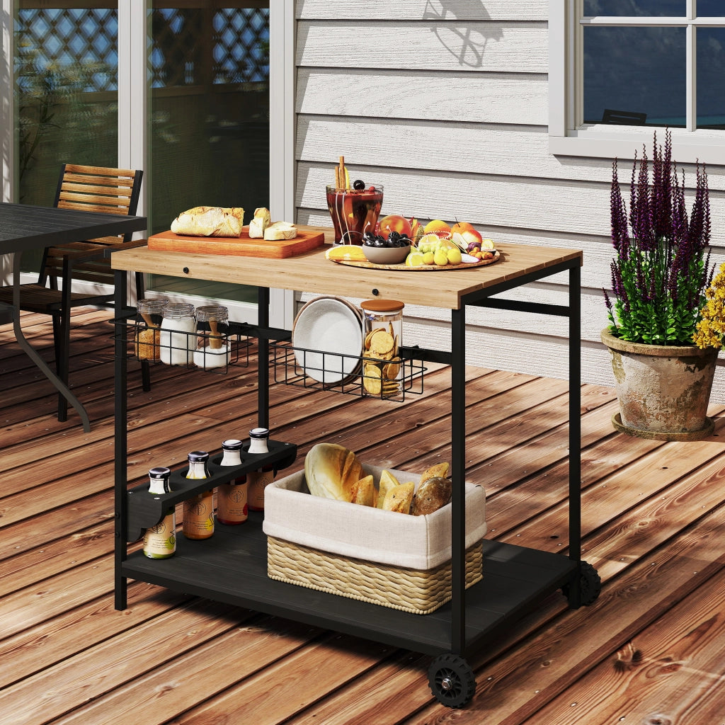 Carrello da giardino con 2 ripiani e 2 cestelli ¨C zephmum ¨C legno e metallo
