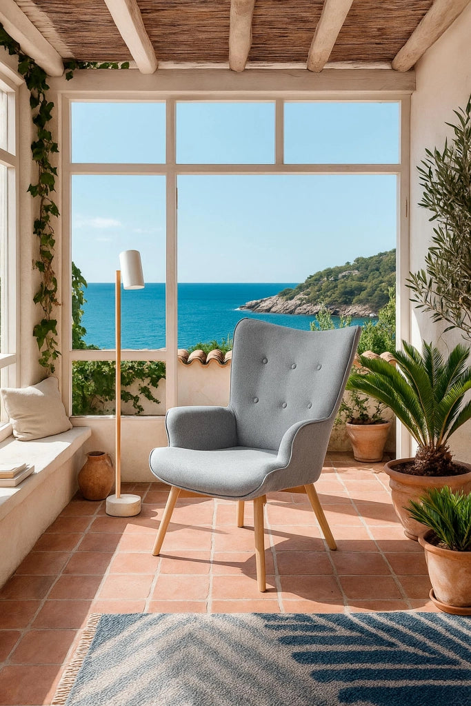Poltrona Hispanohogar tessuto grigio con gambe Hispanohogar legno 96x67x76