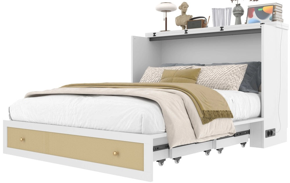 Letto a Scomparsa con Cassetti e Ripiano ¨C MINIMAL ¨C Bianco, 140x200