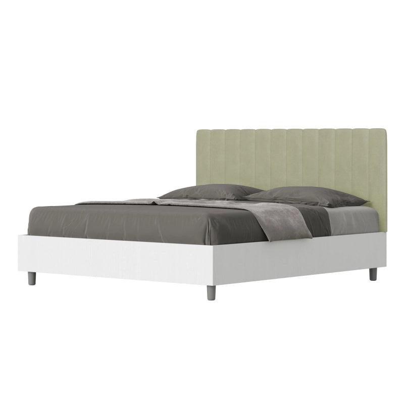 Letto Matrimoniale 160x200 cm struttura bianco frassino testata Kaia - Contenitore,Microfibra,Tè verde