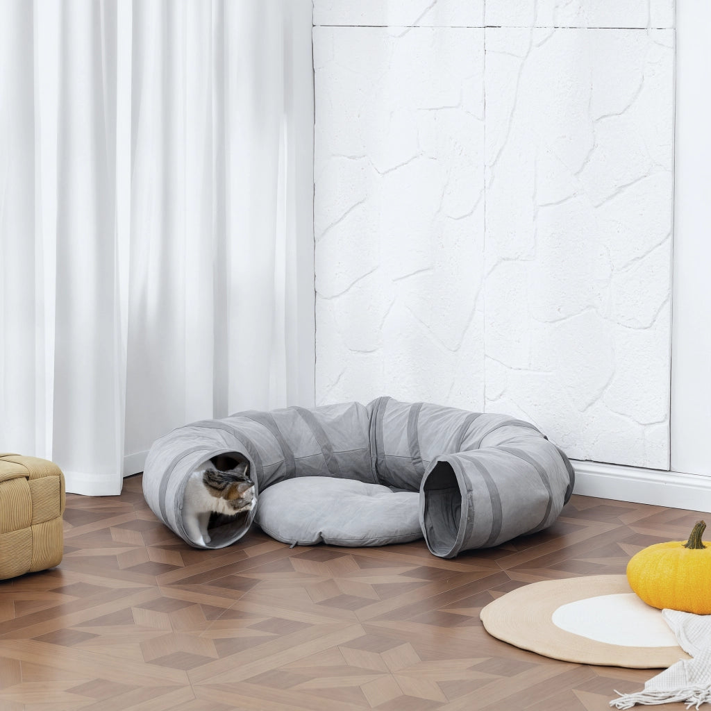 Tunnel per gatti con letto e cuscino ¨C Minimal ¨C grigio ?90x27cm