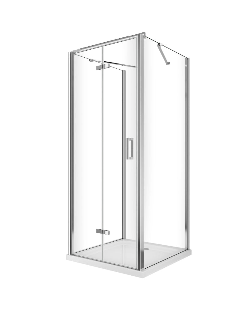 Box cabina doccia a 3 lati con apertura a libro pieghevole a pacchetto H.190 cromo trasparente anticalcare misure  72,5-75 fisse + Porta 68,8-70,8