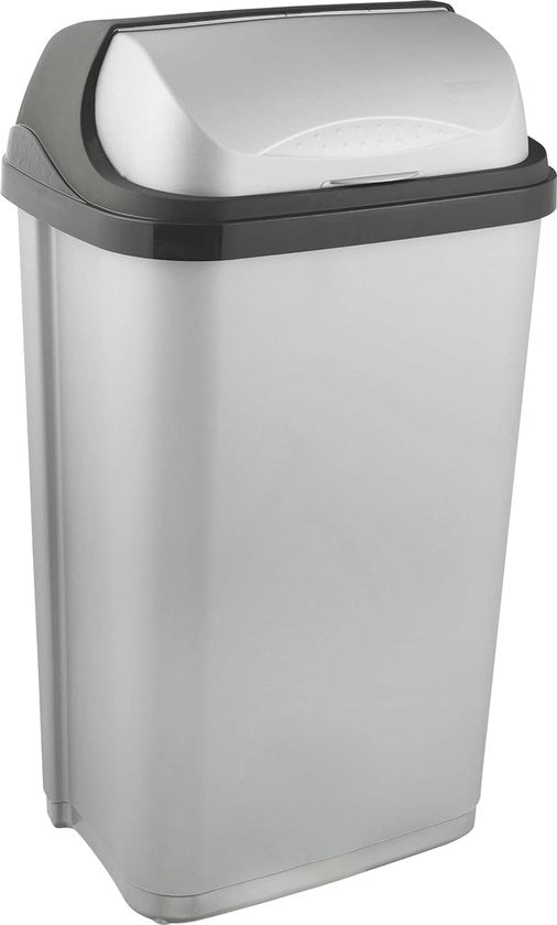 Contenitore di Rifiuti con Coperchio a Scorso - 50 L - Argento