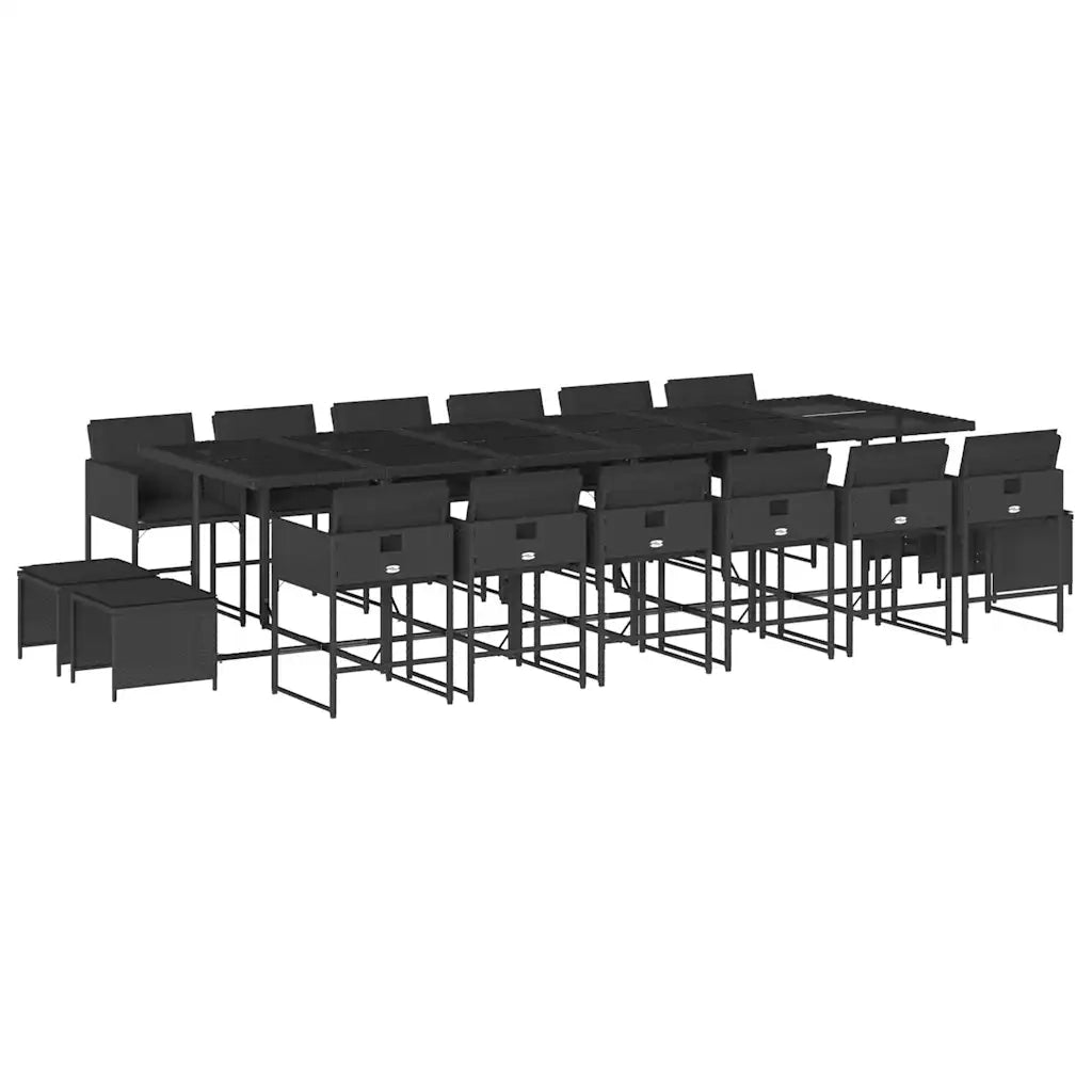 Set da Pranzo da Giardino 17 pz con Cuscini Nero in Polyrattan