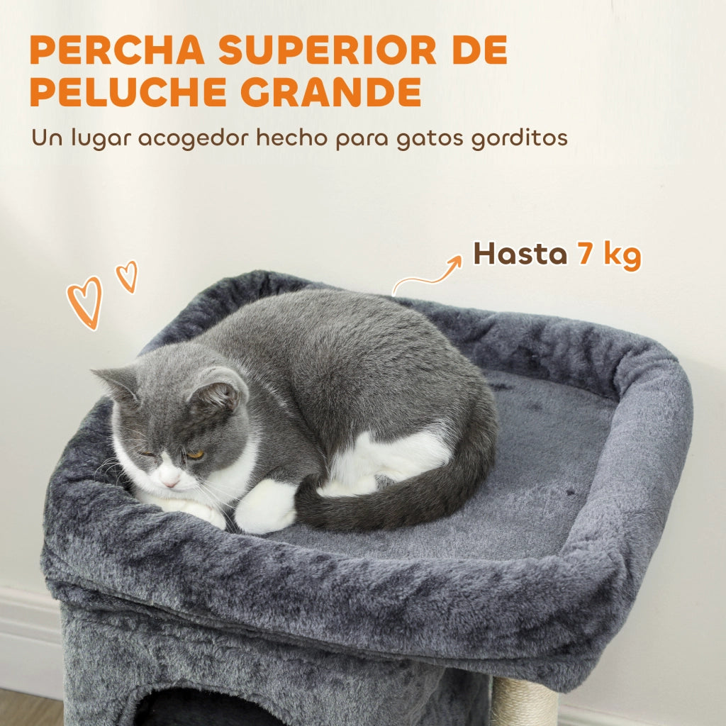 Tiragraffi per Gatti con Cuccia e 2 Grotte ¨C Xylo ¨C 66 cm Grigio Scuro con Palo Sisal