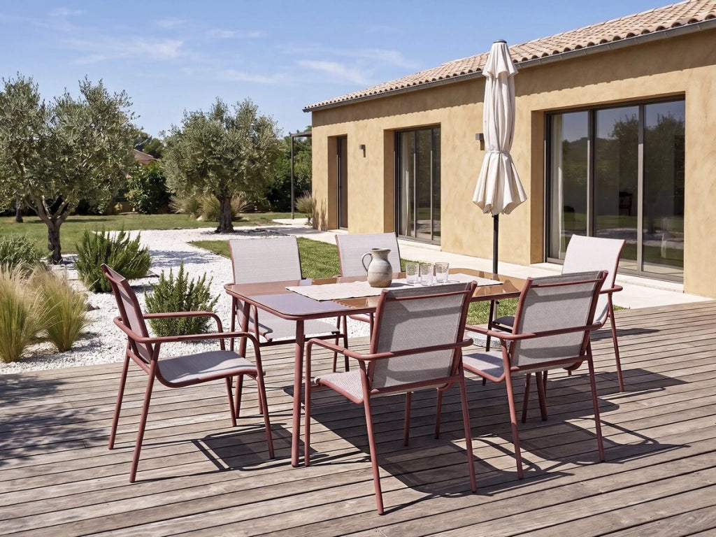 Set da pranzo da giardino in metallo "Malaga" - 7 posti - Terracotta