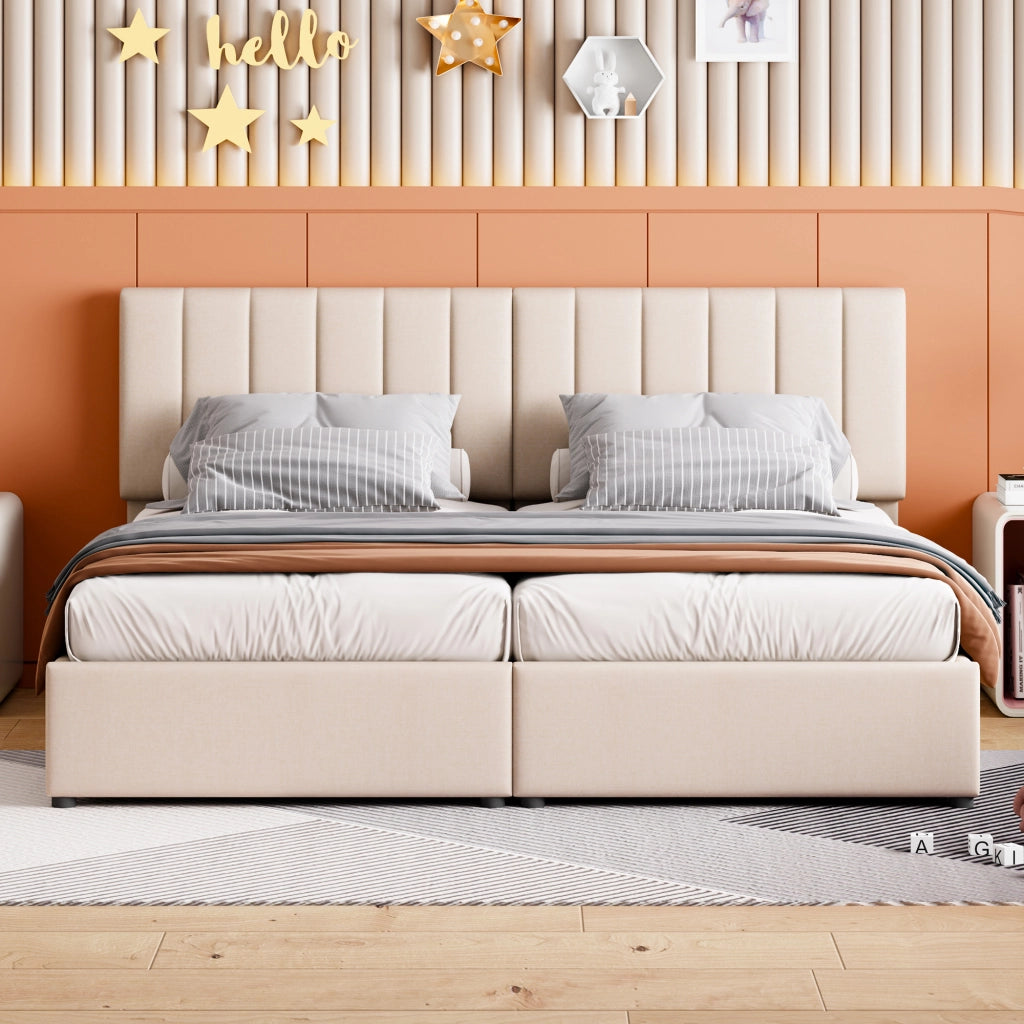 LETTO Imbottito Contenitore Idraulico 180x200 cm Beige