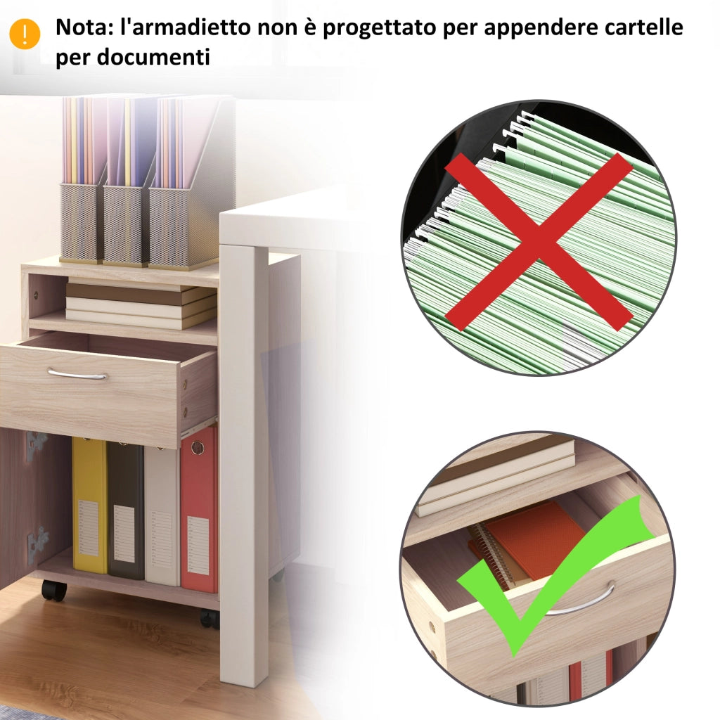 Cassettiera per Ufficio con Ripiano Aperto e 2 Cassetti ¨C Minimal ¨C Legno Rovere e Metallo, 40x35x60 cm