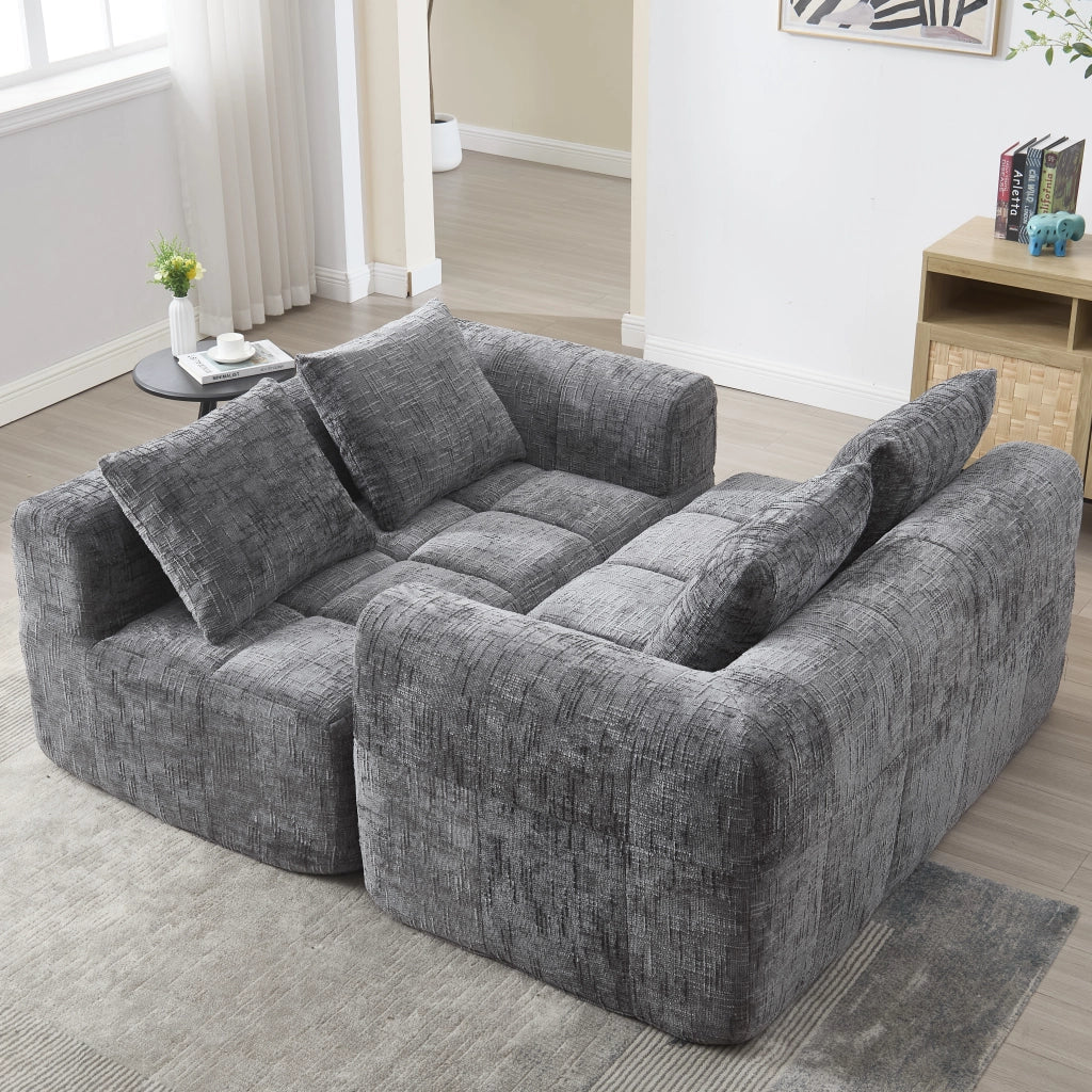 Divano 2 Posti con Cuscini e Tasche Laterali ¨C MINIMAL ¨C Grigio, Tessuto Morbido