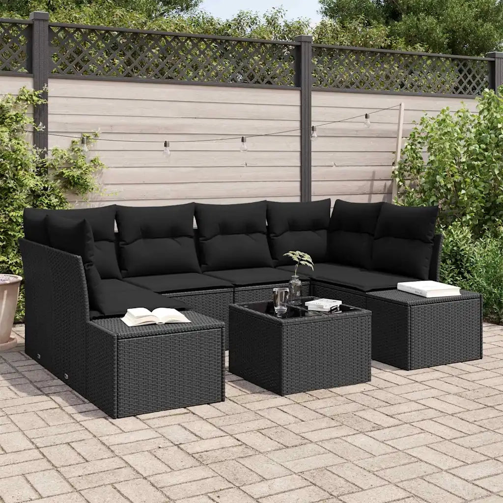 Set Divano da Giardino con cuscino 8 pcs Nero polyrattan 3355632