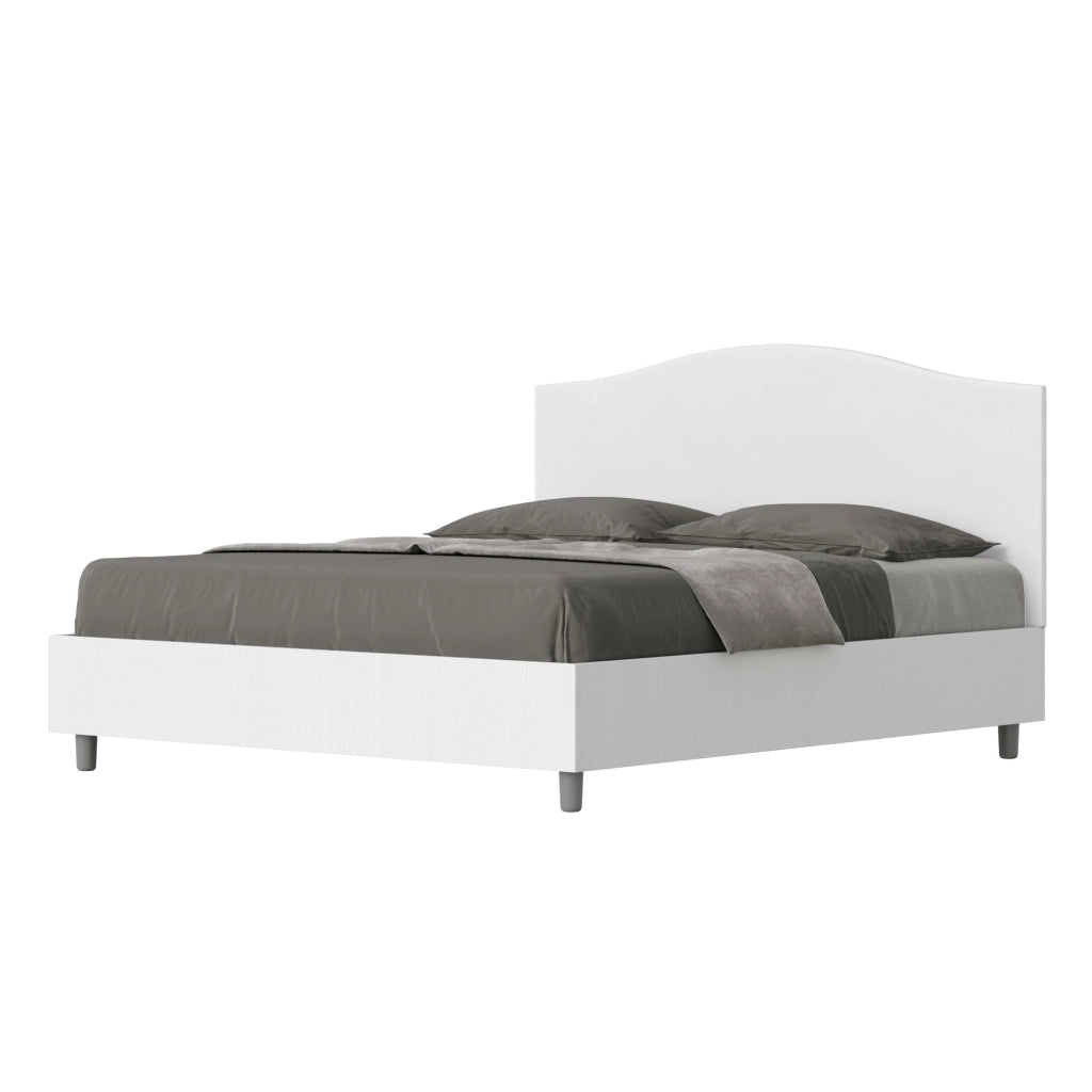BS COM Letto matrimoniale con rete 160x190 bianco frassino testata similpelle bianco