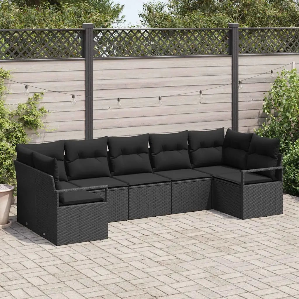 Set di divani con cuscino 7 pcs Nero polyrattan