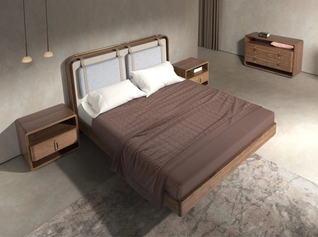 Comodino in noce e PVC nero