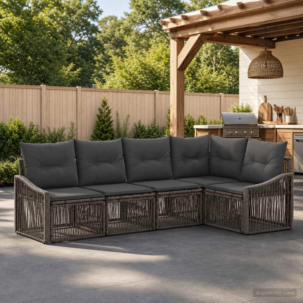 Set Divano da Giardino 5 pz Grigio polyrattan 3436004