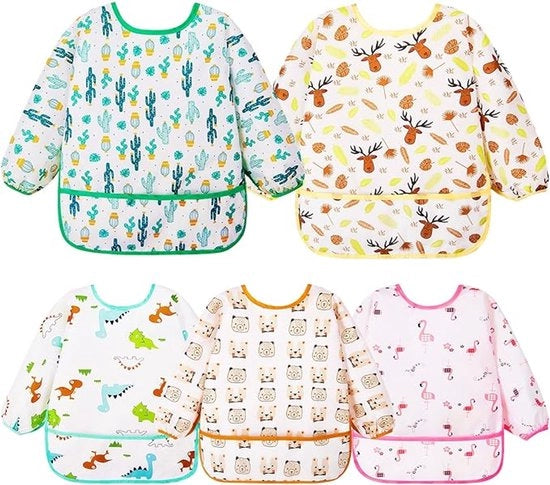 Asciugamani impermeabili con maniche lunghe per bambini, 5 pezzi, ideali per dipinti e pasti, 0-2 anni