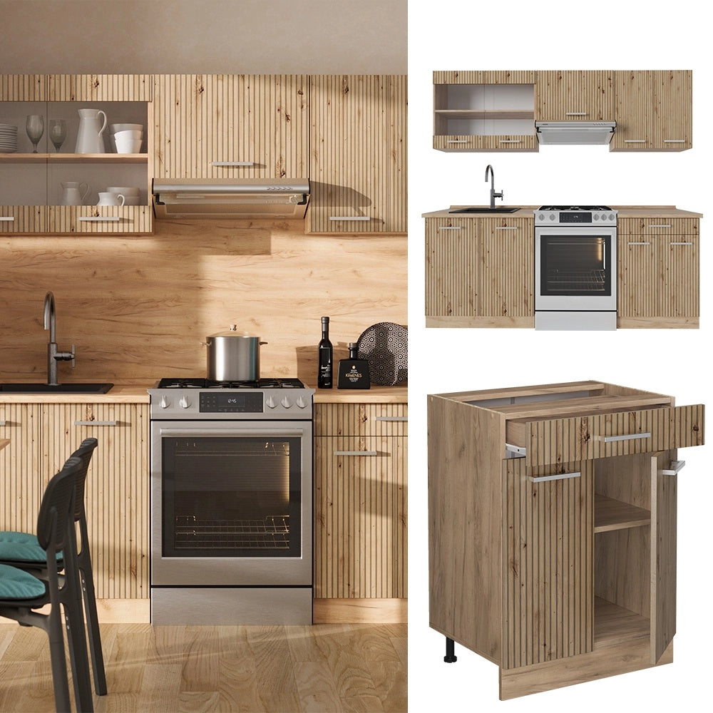 Cucina componibile R-Line Rovere artigianale/Rovere dorato 200 cm, PL Rovere Vicco