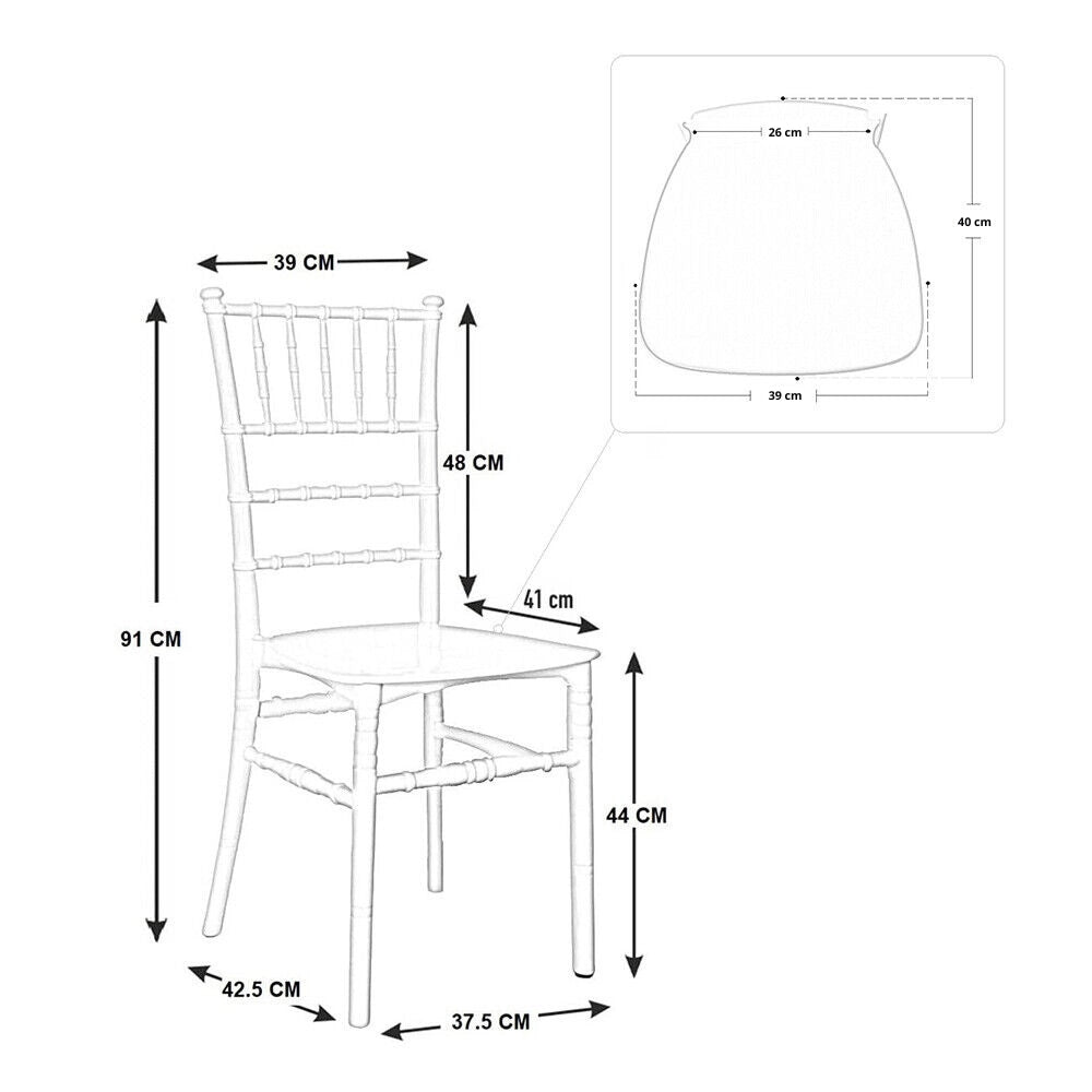 Set da 20 Sedie Chiavarine Plastica nere con cuscino similpelle bianco
