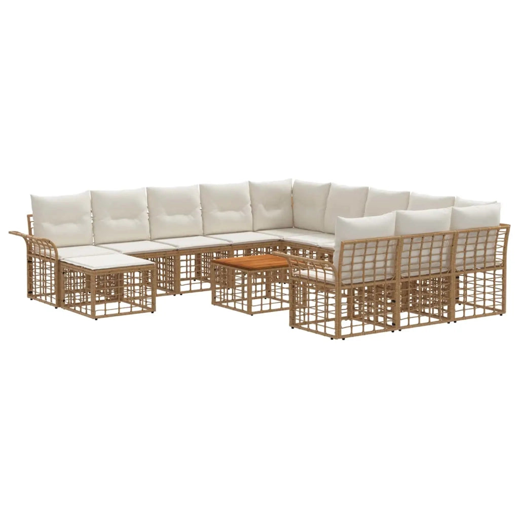 Set Divano da Giardino 13 pz Naturale e Bianco Crema polyrattan 3437828
