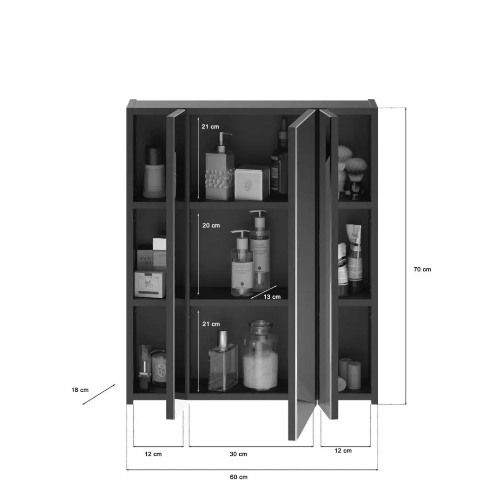 Mobile da bagno con specchio e LED - Nero lucido - KLEANKIN