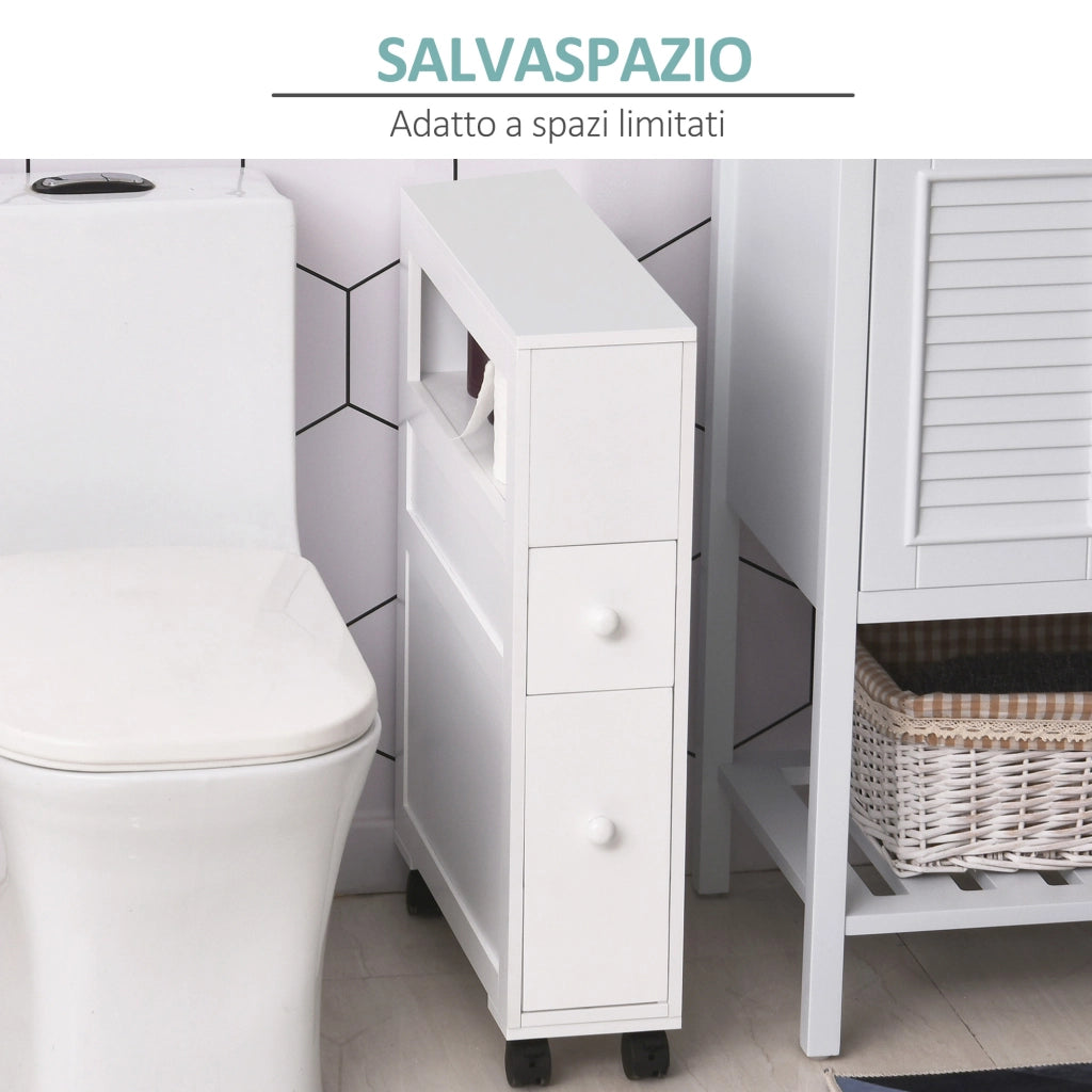 Mobiletto da Bagno con Cassetti Salvaspazio ¨C Minimal ¨C Legno Bianco 16x52x71.5cm