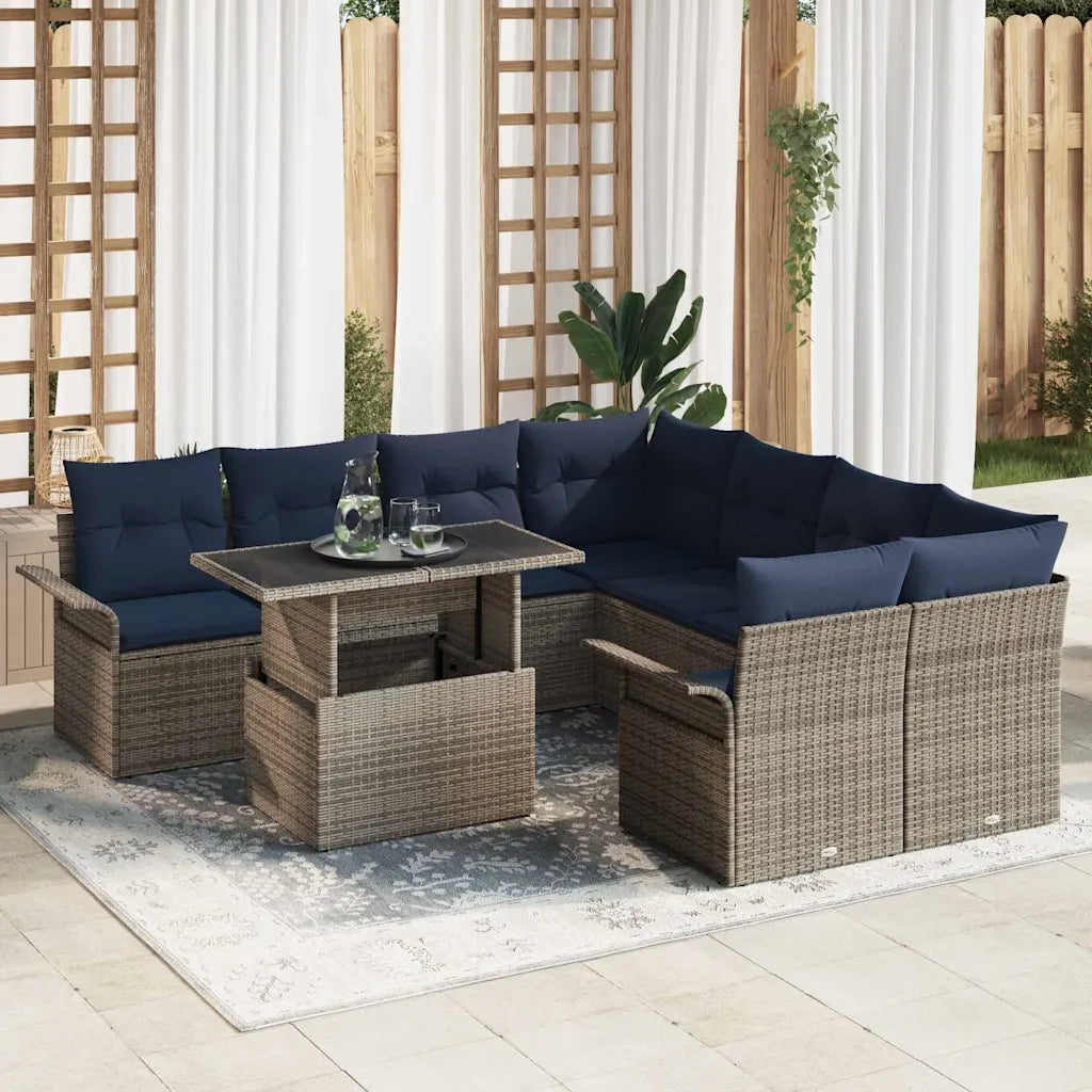 Set Divano da Giardino con cuscino 9 pcs Grigio Poly Rattan 3348261