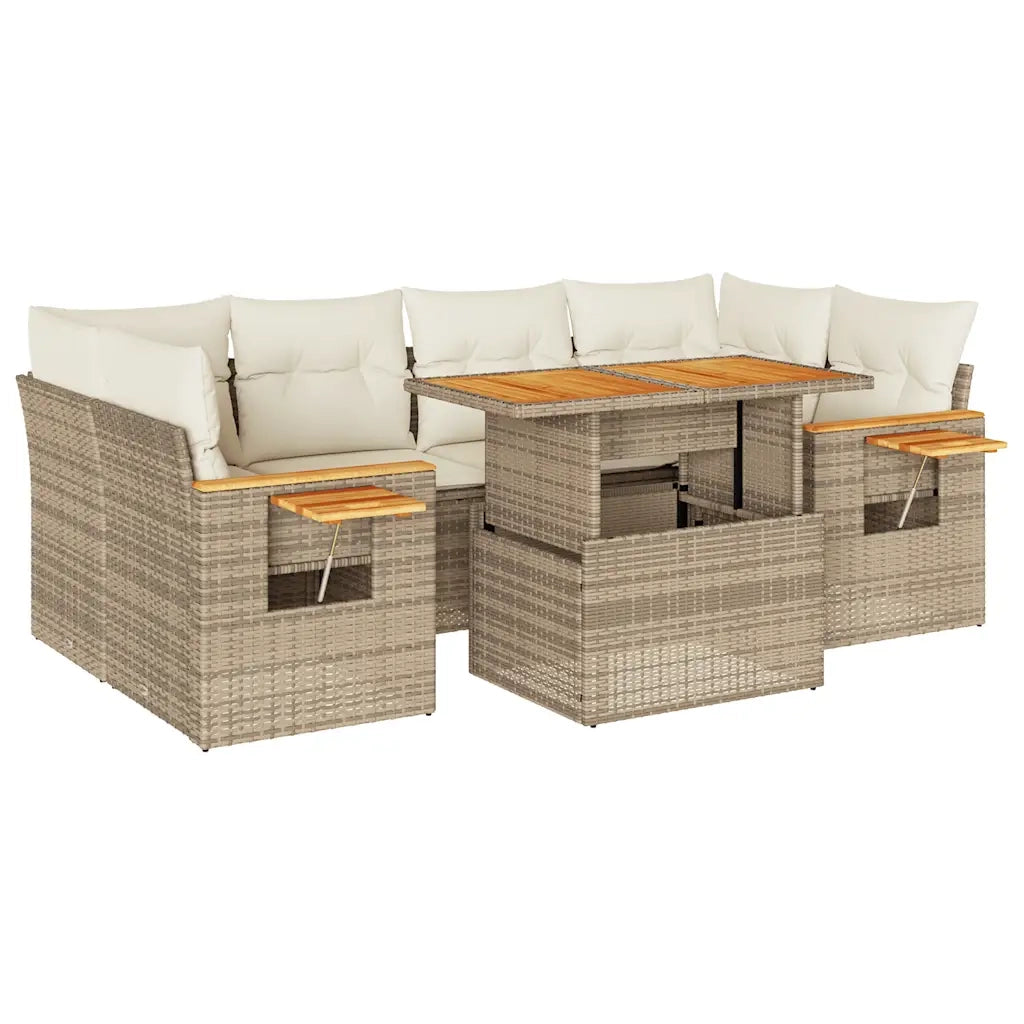 Set Divani da Giardino 7 pz con Cuscini Beige Polyrattan Acacia 3327565