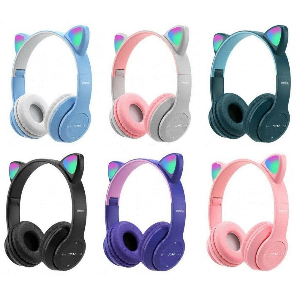 Trade Shop - Cuffie Bluetooth Wireless Gaming Auricolare Led Orecchie Gatto Smartphone Q-em51 -