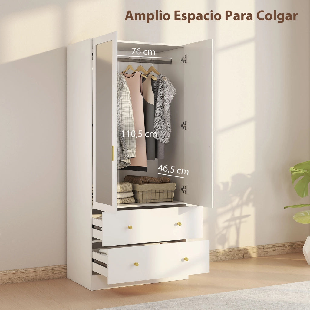 Armadio con specchio e cassetti ¨C Minimal ¨C Bianco 80x50x180 cm