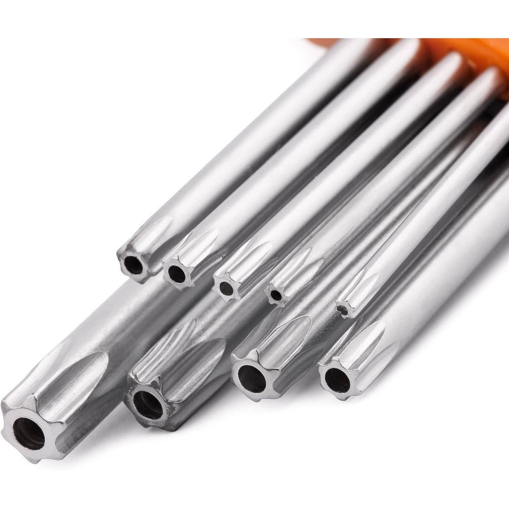 Trade Shop - Set Kit 9 Chiavini Torx Forati T10-t50 Angolate Stella Brugola Chromo Vanadio -