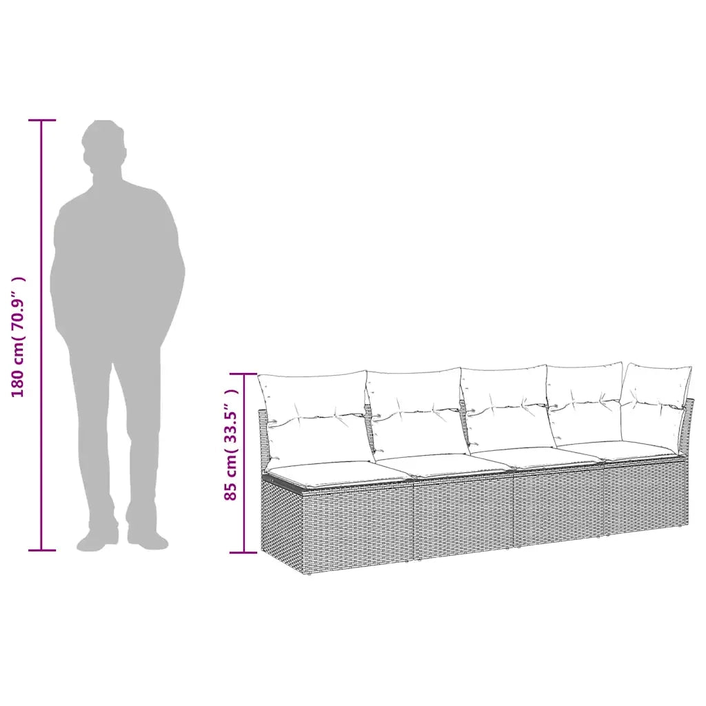 Divano da Giardino con Cuscini 4 Posti Grigio Chiaro Polyrattan 366177
