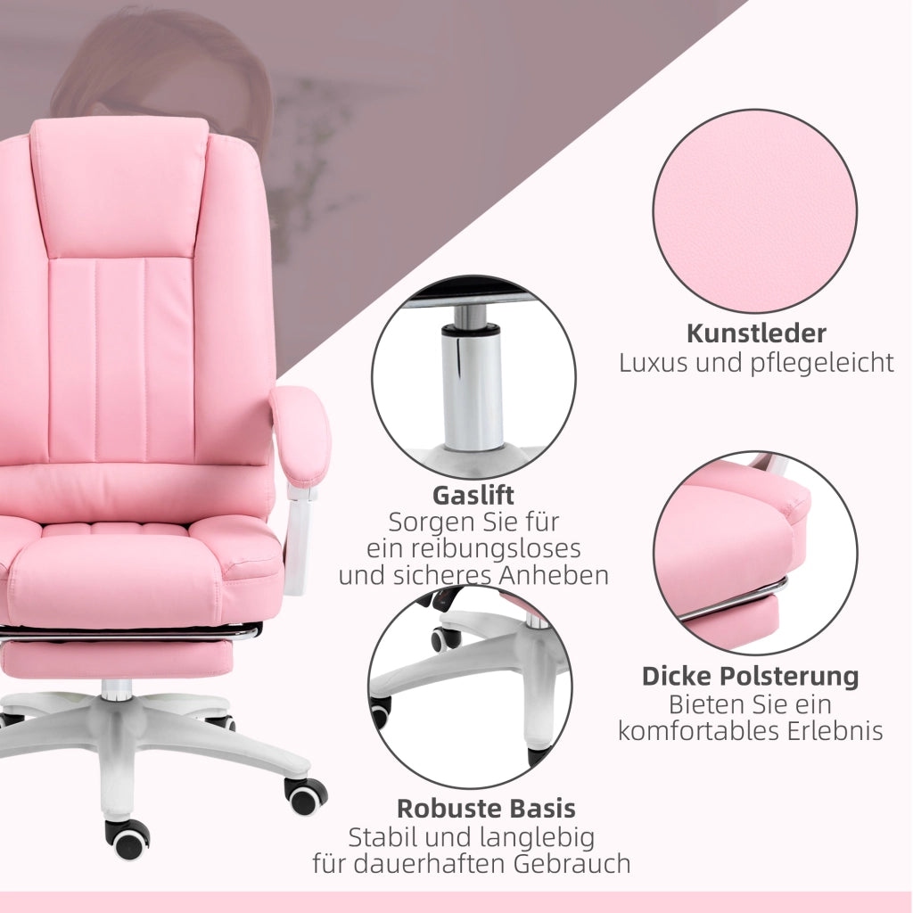 Sedia da Ufficio con Poggiapiedi ¨C Xylo ¨C Rosa e Bianco Regolabile