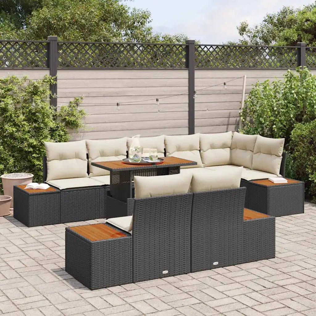 Set da Pranzo per Giardino con cuscino 9 pcs Nero e Beige