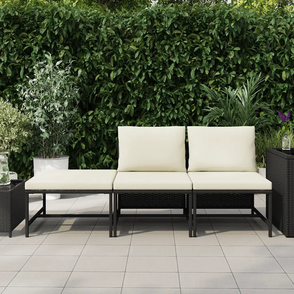 Set Divani da Giardino 3 pz con Cuscini in Polyrattan Nero 313514