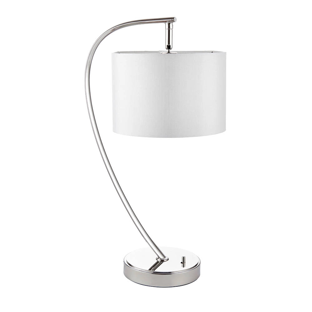 Lampada tavolo arco nichel, paralume bianco E14 Endon