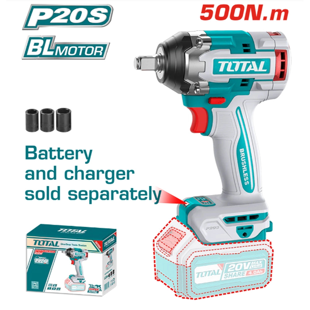 AVVITATORE A IMPULSI A BATTERIA 20V 1/2" 500Nm SOLO CORPO MACCHINA TOTAL