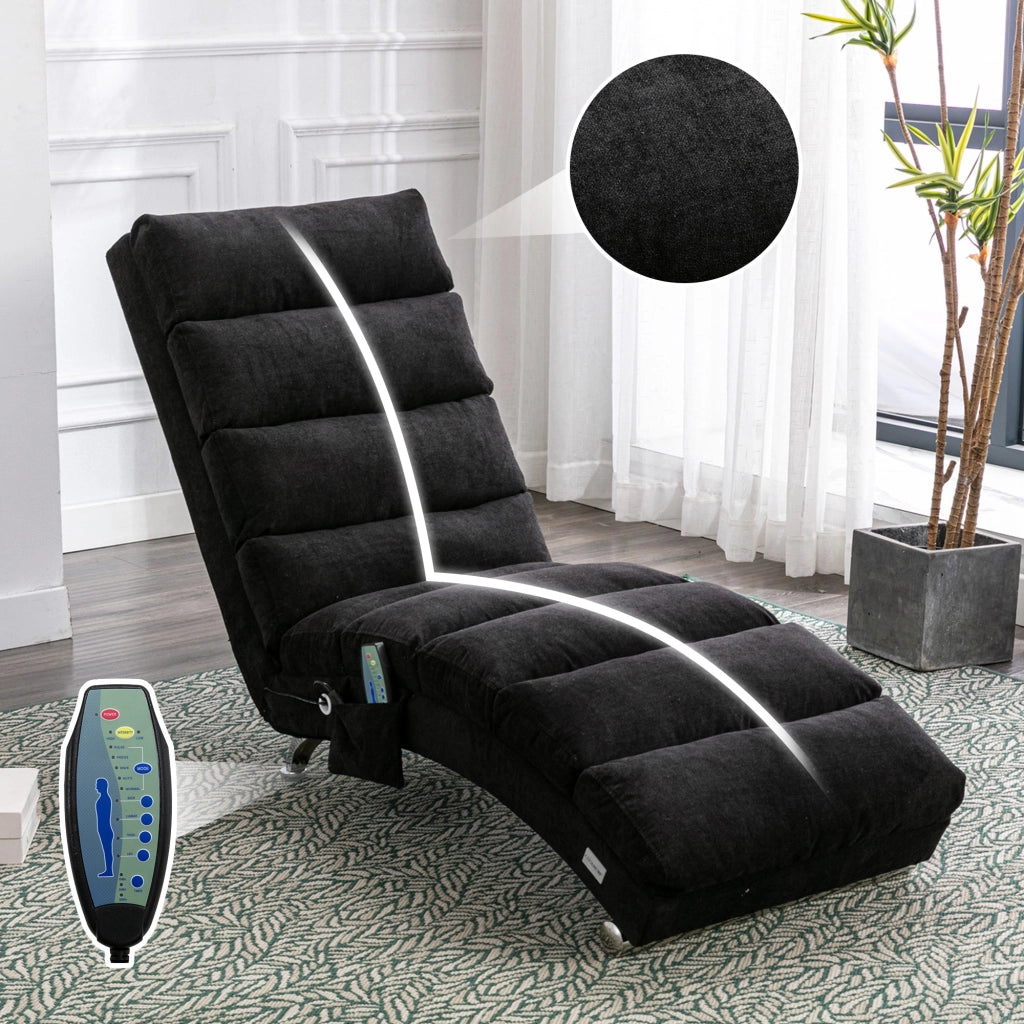 Chaise longue in lino nero poltrona massaggiante con vibrazione 148x55x84 cm