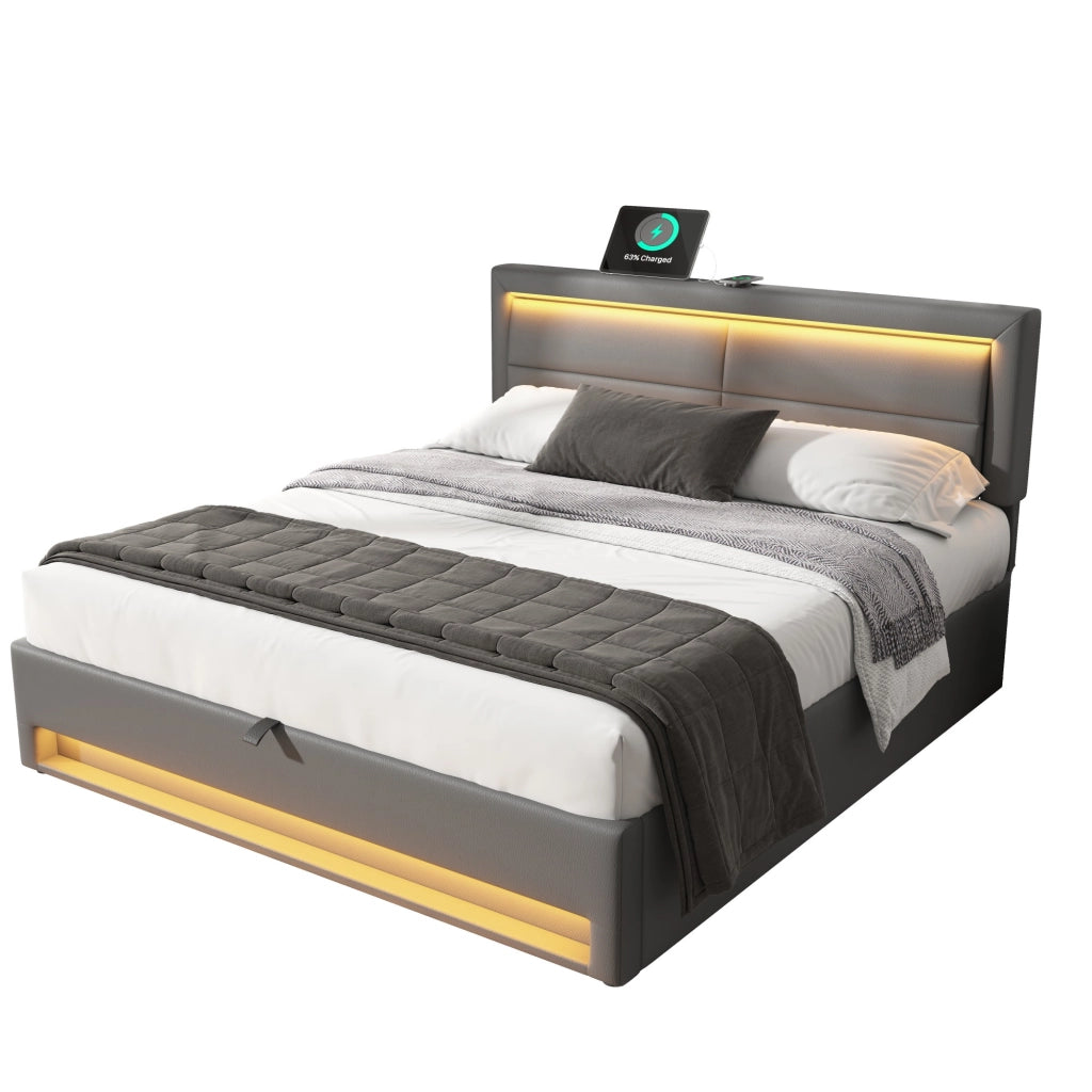 letto imbottito pu grigio 140 x 200 cm