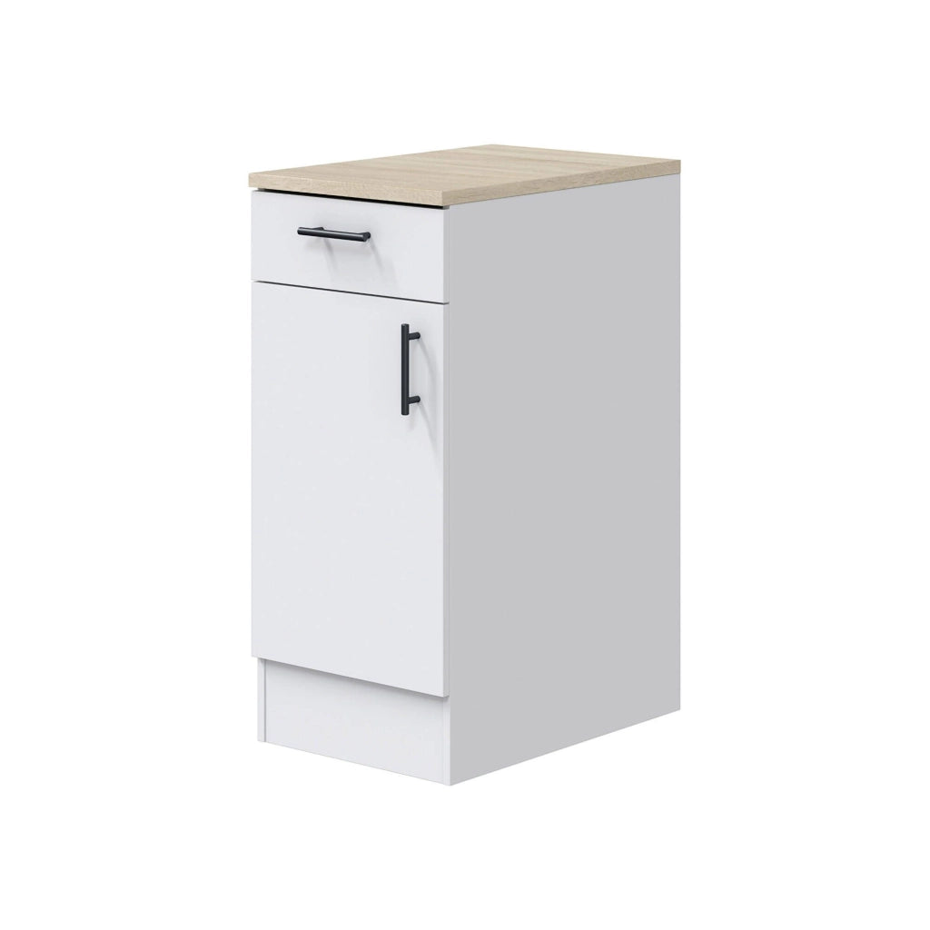Mobile 1 anta con cassetto Orvia, Mobile contenitore misto, Base cucina con anta e cassetto, Modulo multiuso, 40x60 h90 cm, Bianco e Rovere