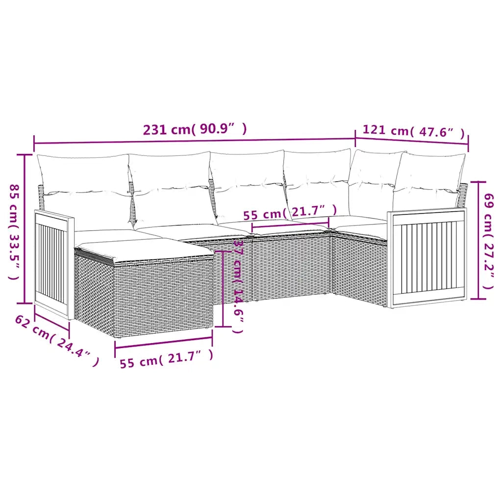 Set Divani da Giardino 6 pz con Cuscini Nero in Polyrattan 3227856