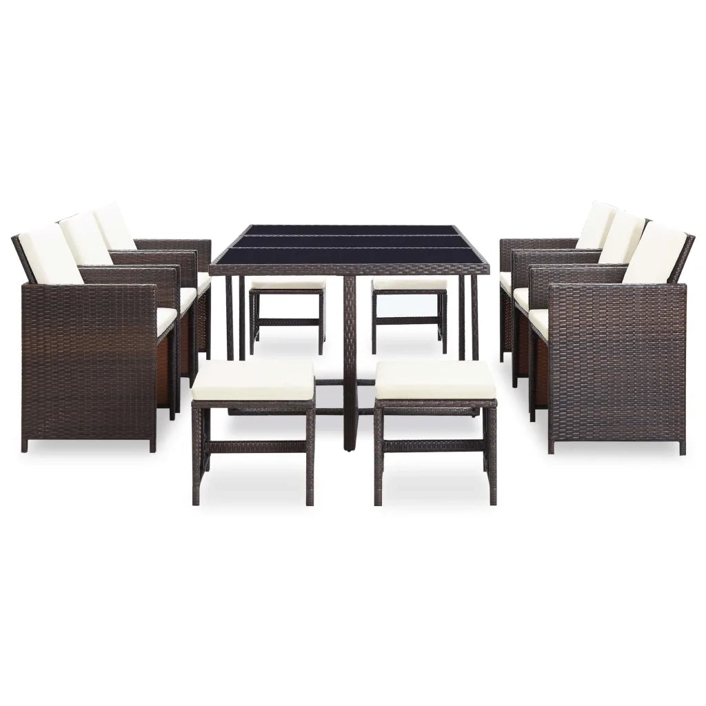 Set da Pranzo da Giardino 11 pz con Cuscini Polyrattan Marrone 42527