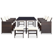Set da Pranzo da Giardino 11 pz con Cuscini Polyrattan Marrone 42527