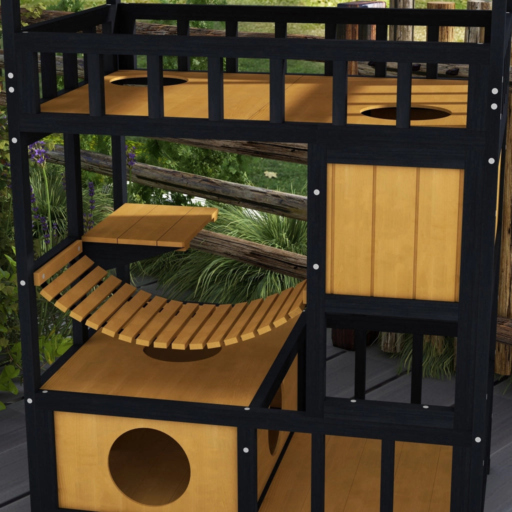 Casetta per Gatti 4 Livelli con Ponte e Balcone ¨C Minimal ¨C 84x60x116 cm
