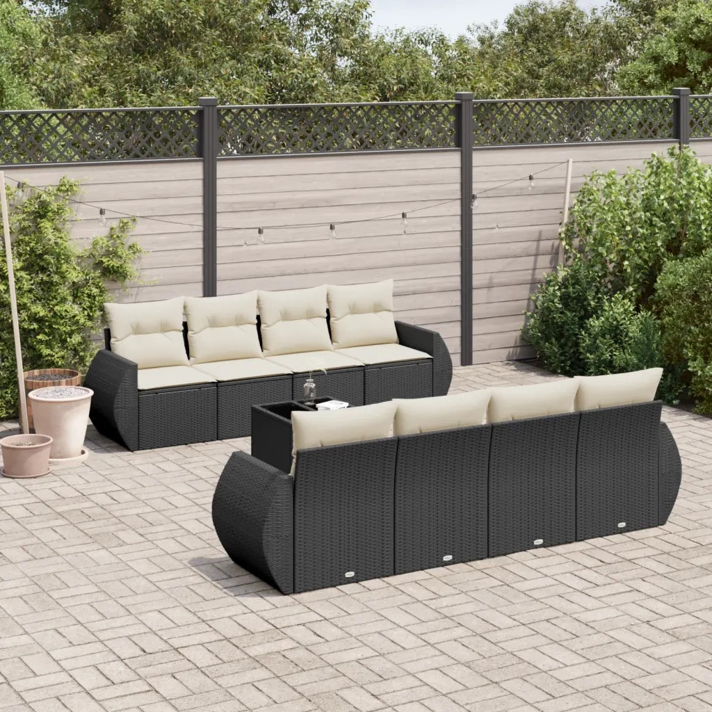 Set Divani da Giardino 9 pz con Cuscini Nero in Polyrattan 3221145