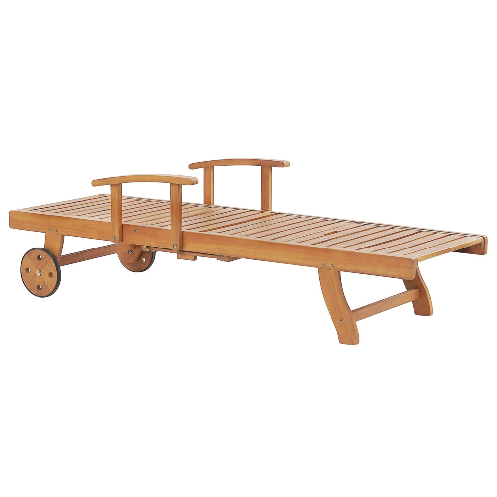 Lettino Prendisole Regolabile con Ruote in Legno Acacia Resistente