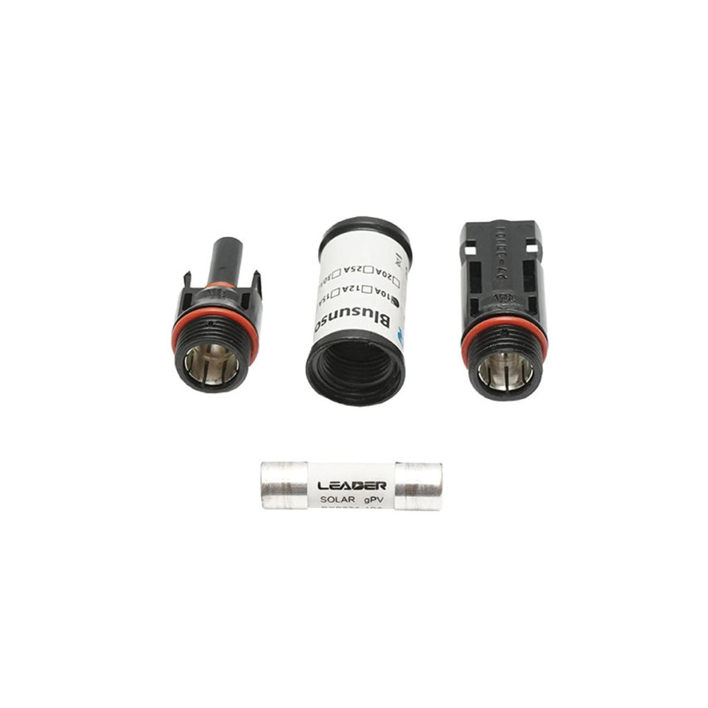 Connettore MC4 con fusibile 10x38mm, 10A, 1000V DC per impianti solari fotovoltaici IP67 Leader
