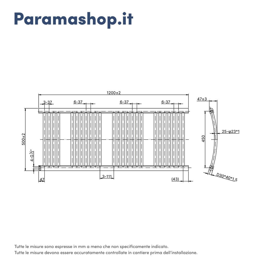 Termoarredo scaldasalviette 1200x500 bianco interasse 450 | Orione