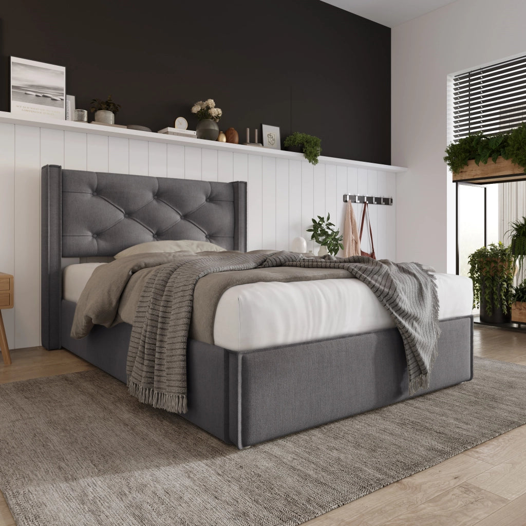 LETTO Imbottito con contenitore 90x200 cm Cotone Grigio