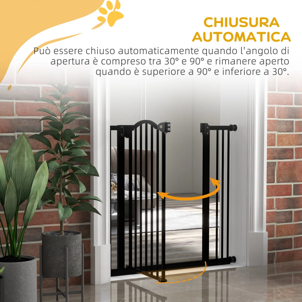 Cancelletto per Cani Estensibile con 2 Blocchi e Chiusura Automatica, in Metallo e Plastica, 74-87x78 cm, Nero